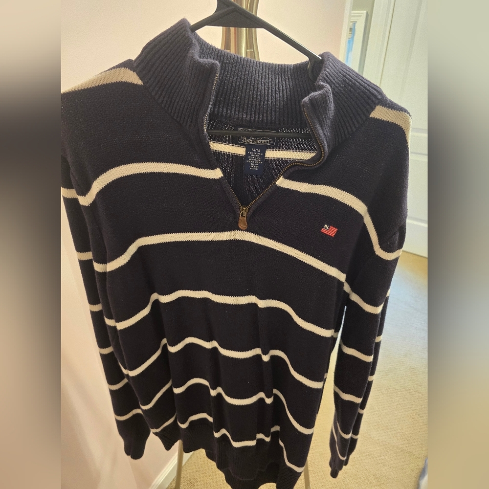 Ralph Lauren Zip Up Sweater in Blue and White